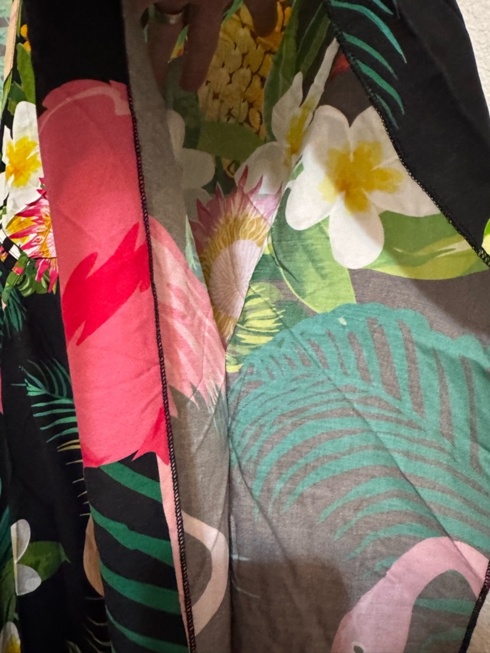 Kaftan Tropical Flamingo Black Maxi Dress V-Neck Diamond Weave Detail One Size - Picture 6 of 10